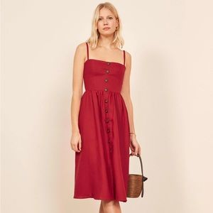 REFORMATION red Tori linen button midi dress